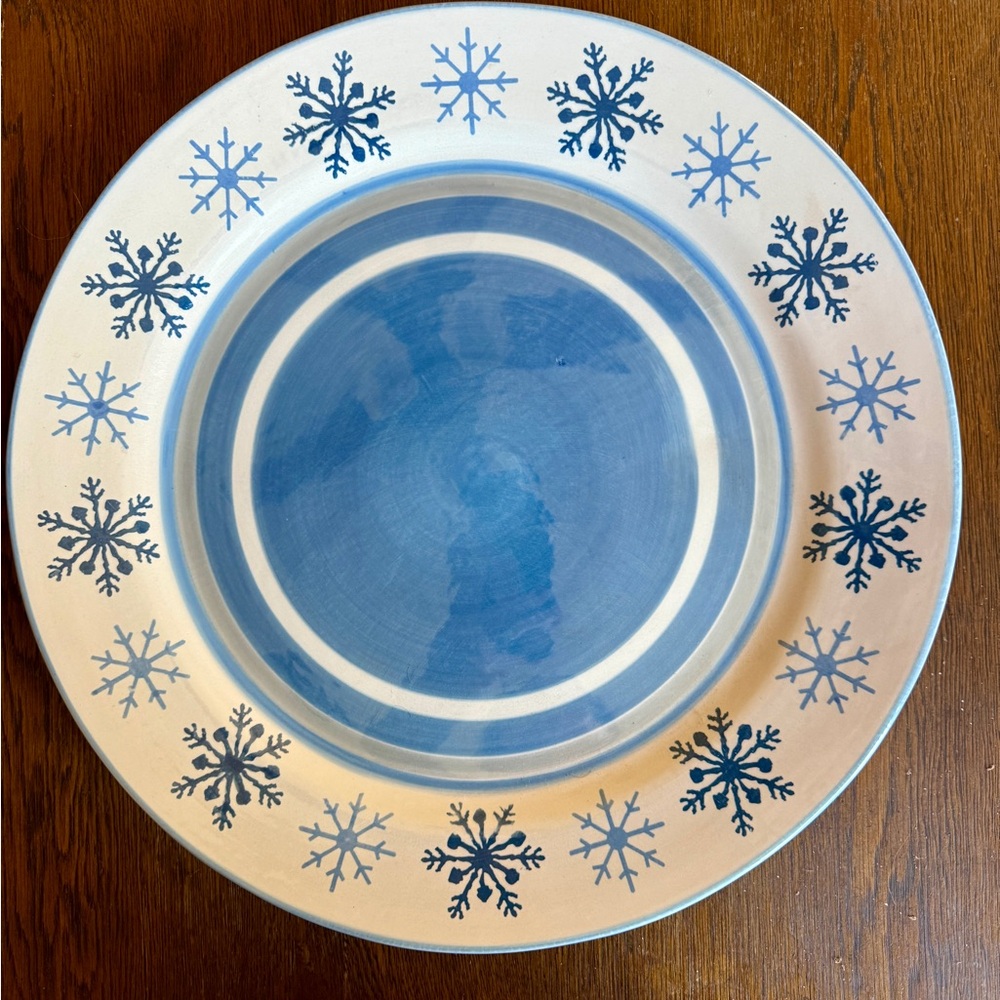 Blue Snowflake Dinner Plate 17 inch wide- Winter Frost